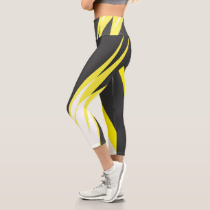 Leggings Capri Funky Bold Resumen arte Carbón Amarillo