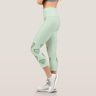 Leggings Capri Funky Heart 2000s Y2K 90s Retro Green