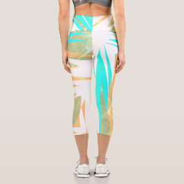 Leggings Capri Funky Resumen Art Pastel Turquoise White