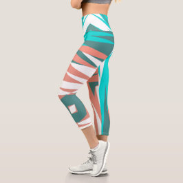 Leggings Capri Funky Resumen Art Pastel Turquoise White