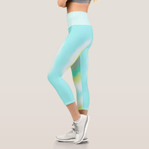 Leggings Capri Funky Resumen Arte Amarillo Turquesa Pastel Tema