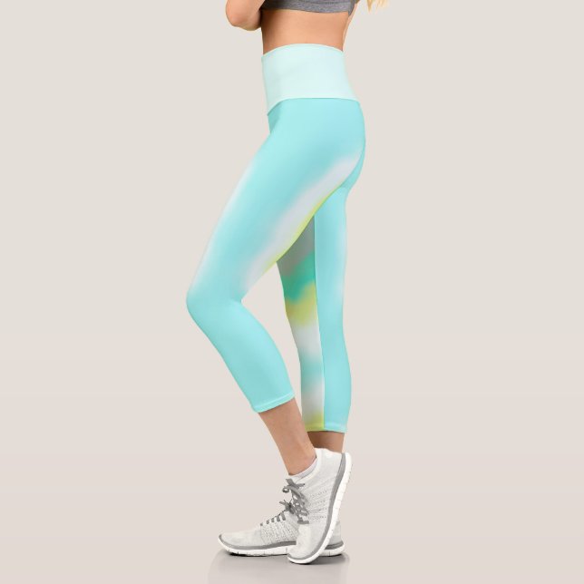 Leggings Capri Funky Resumen Arte Amarillo Turquesa Pastel Tema (Izquierda)