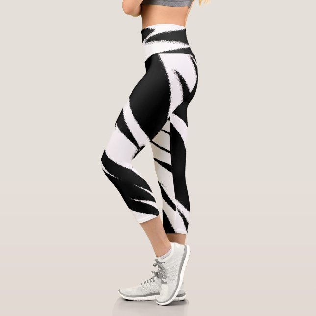 Leggings Capri Funky Resumen Arte Blanco Negro (Izquierda)