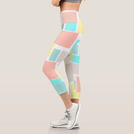 Leggings Capri Funky Resumen Arte Pastel Turquoise Amarillo