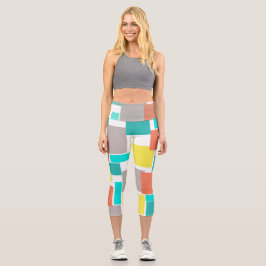 Leggings Capri Funky Resumen Arte Pastel Turquoise Amarillo