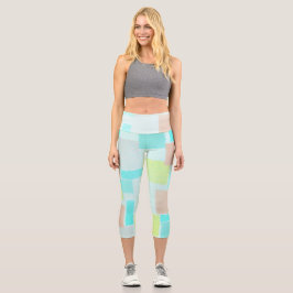 Leggings Capri Funky Resumen Arte Pastel Turquoise Amarillo
