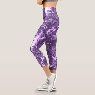 Leggings Capri Funky Trippy Boho Hippie Monocromo Mármol Púrpura 