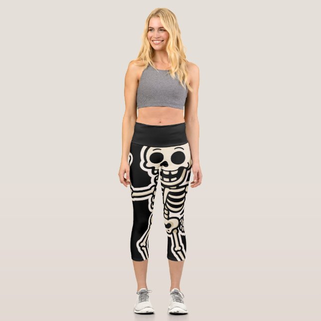 Leggings Capri Funny Dancing Skeleton Pegatina - Cute Halloween (Anverso)