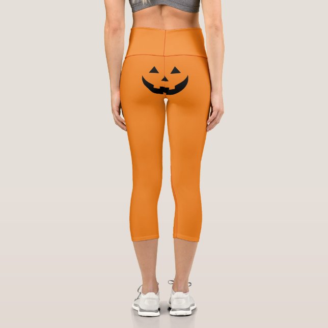 Leggings Capri Funny naranja Jack o lantern calabaza cara Hallowe (Reverso )