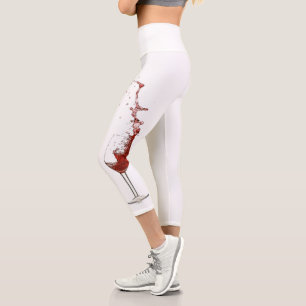 Leggings Capri Gafas Divertidas para Amantes del Vino Tinto y Bla