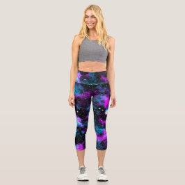 Leggings Capri Galaxia azul y púrpura Neon Yoga