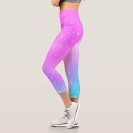 Leggings Capri Galaxia estelar holográfica Verde azulada azul mor
