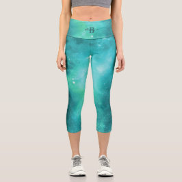 Leggings Capri Galaxia verde azul | Monograma y nombre