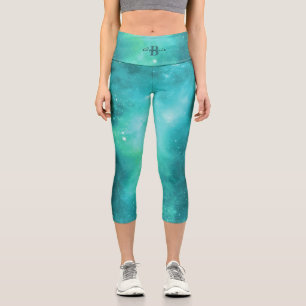 Leggings Capri Galaxia verde azul   Monograma y nombre