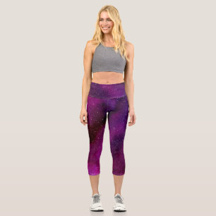 Leggings Capri Galaxias acuáticas de color rosa púrpura