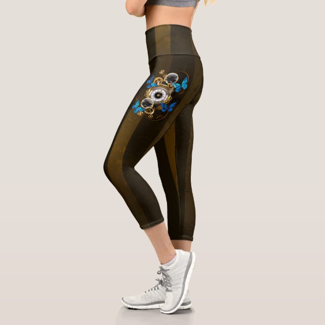 Leggings Capri Gases de vapor y mariposas azules (Izquierda)