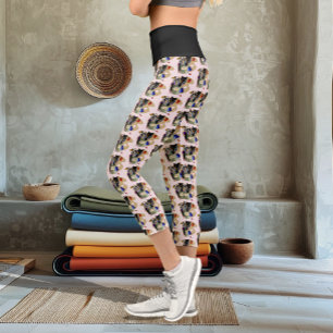 Leggings Capri Gatito negro Tarro de pinceles Artista Gato Rosa