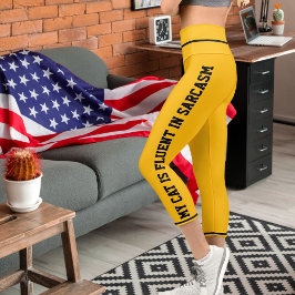 Leggings Capri Gato de Mascota cómico de Naranja amarillo negro p