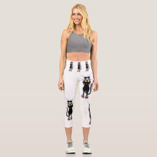 Leggings Capri Gato divertido Personaje Rascando Tela