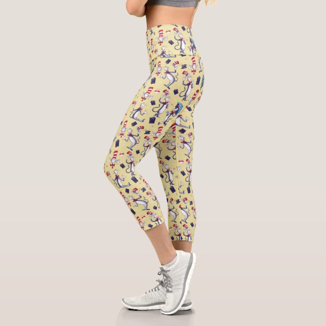 Leggings Capri Gato En El Gorra | Patrón amarillo (Izquierda)