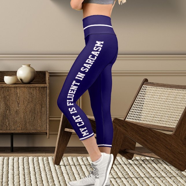 Leggings Capri Gato estilo cómico de la diversión azul oscuro bla (Subido por el creador)