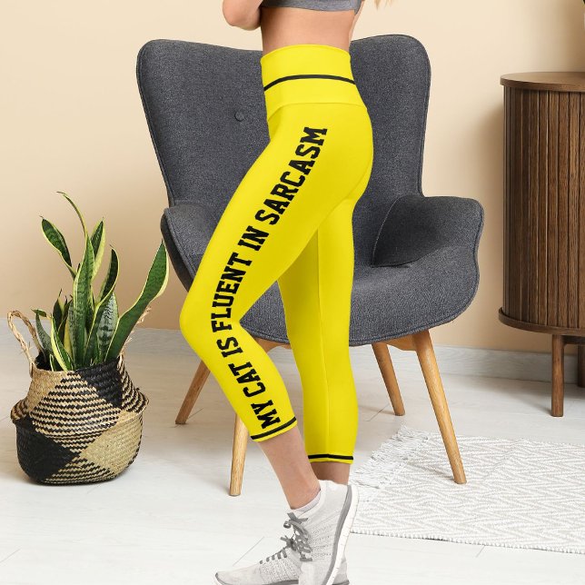 Leggings Capri Gato Mascota de cómico divertido amarillo brillant (Subido por el creador)