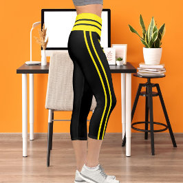 Leggings Capri Gato Mascota de rayas negras brillantes y personal