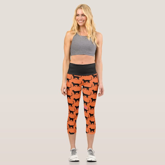 Leggings Capri Gato negro Naranja loca mujer gato (Anverso)