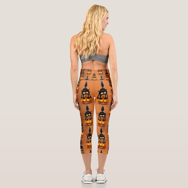 Leggings Capri Gato Personalizado asustado de Halloween en calaba (Reverso)