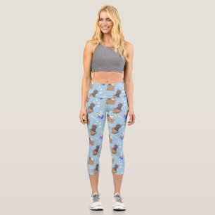 Leggings Capri Gatos en caja y gotas de leche en azul