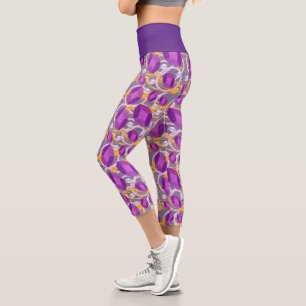 Leggings Capri gemas púrpuras y patrones de perlas