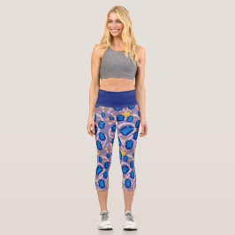 Leggings Capri gemas y patrones de perlas de azul oscuro