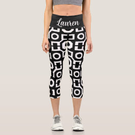 Leggings Capri Geometría blanca negra Capris de alto deseo