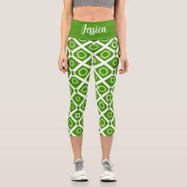 Leggings Capri Geometría Blanca Verde Fresca Capris De Alto Desga