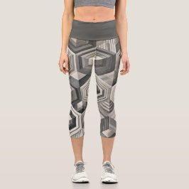 Leggings Capri Geometría de escala de grises