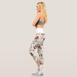 Leggings Capri Geometría floral boho: flor silvestre terrosa