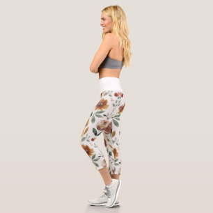 Leggings Capri Geometría floral boho: flor silvestre terrosa