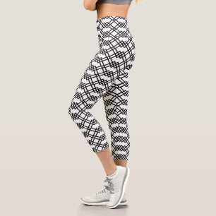 Leggings Capri Geométrica moderna de Entramado en blanco y negro
