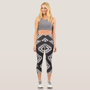 Leggings Capri Geométrica Navajo: Tribal Blanco Negro.