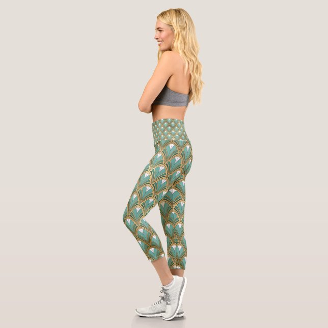 Leggings Capri Geométrico del oro y el arte acuático (Izquierda)