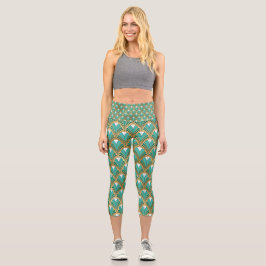 Leggings Capri Geométrico del oro y el arte acuático