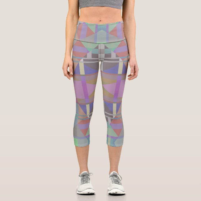 Leggings Capri Geométrico rosa púrpura verde (Anverso)