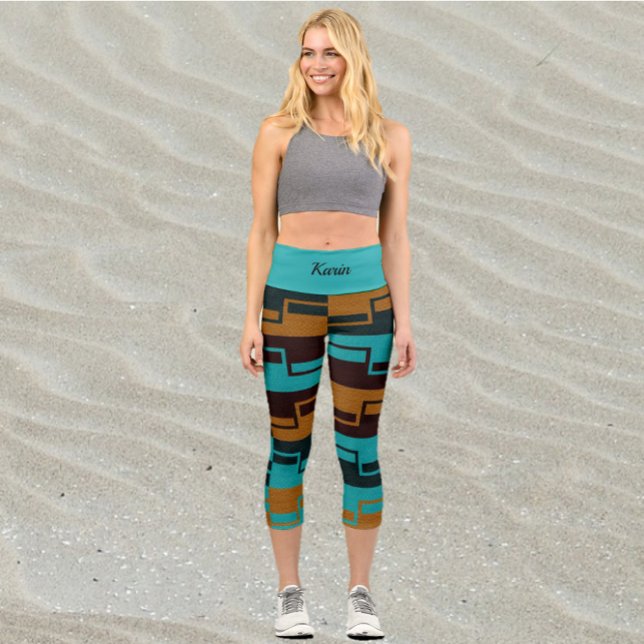 Leggings Capri Geométrico Turquesa Negro y Marrón (Subido por el creador)