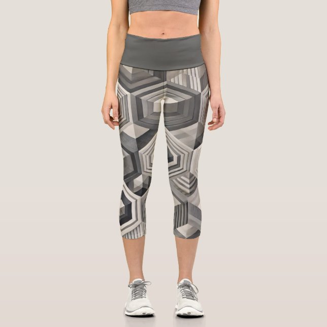 Leggings Capri Geométricos en escala de grises (Anverso)