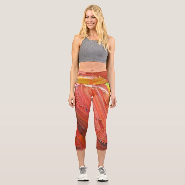 Leggings Capri Gesto Vertical Abstracto en Rojo (Anverso)