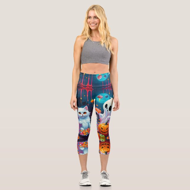 Leggings Capri Ghost Kitten Pumpkin Candy Halloween (Anverso)