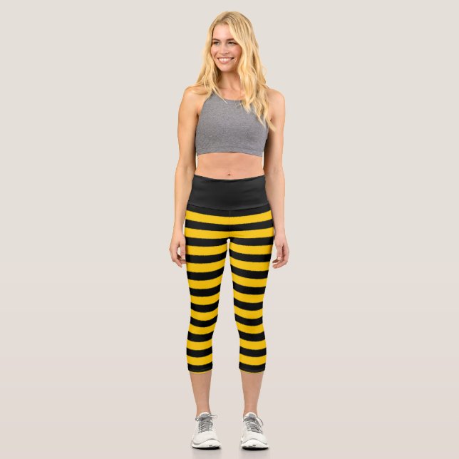 Leggings Capri Gimnasio de abejas con tiras amarillas y negras - (Anverso)