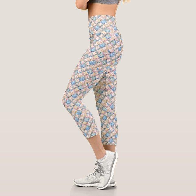 Leggings Capri Gingham Cathedral Window Quilt Design (Izquierda)