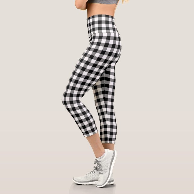 Leggings Capri Gingham Moderno en Negro y Blanco (Izquierda)