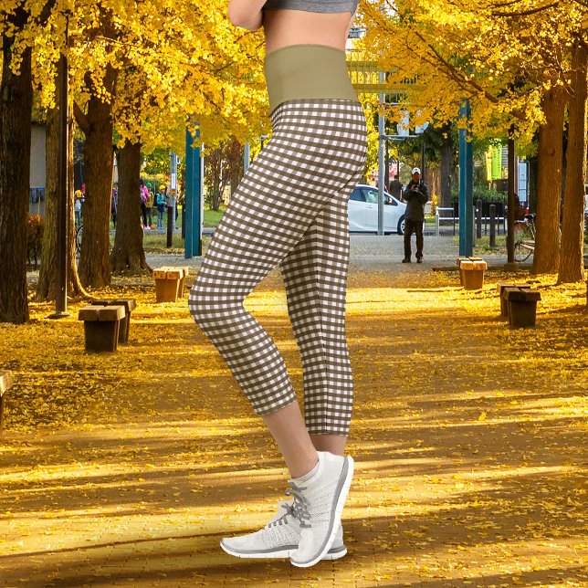 Leggings Capri Gingham Mudo Marrón (Gingham Muted Brown Capri Leggings)
